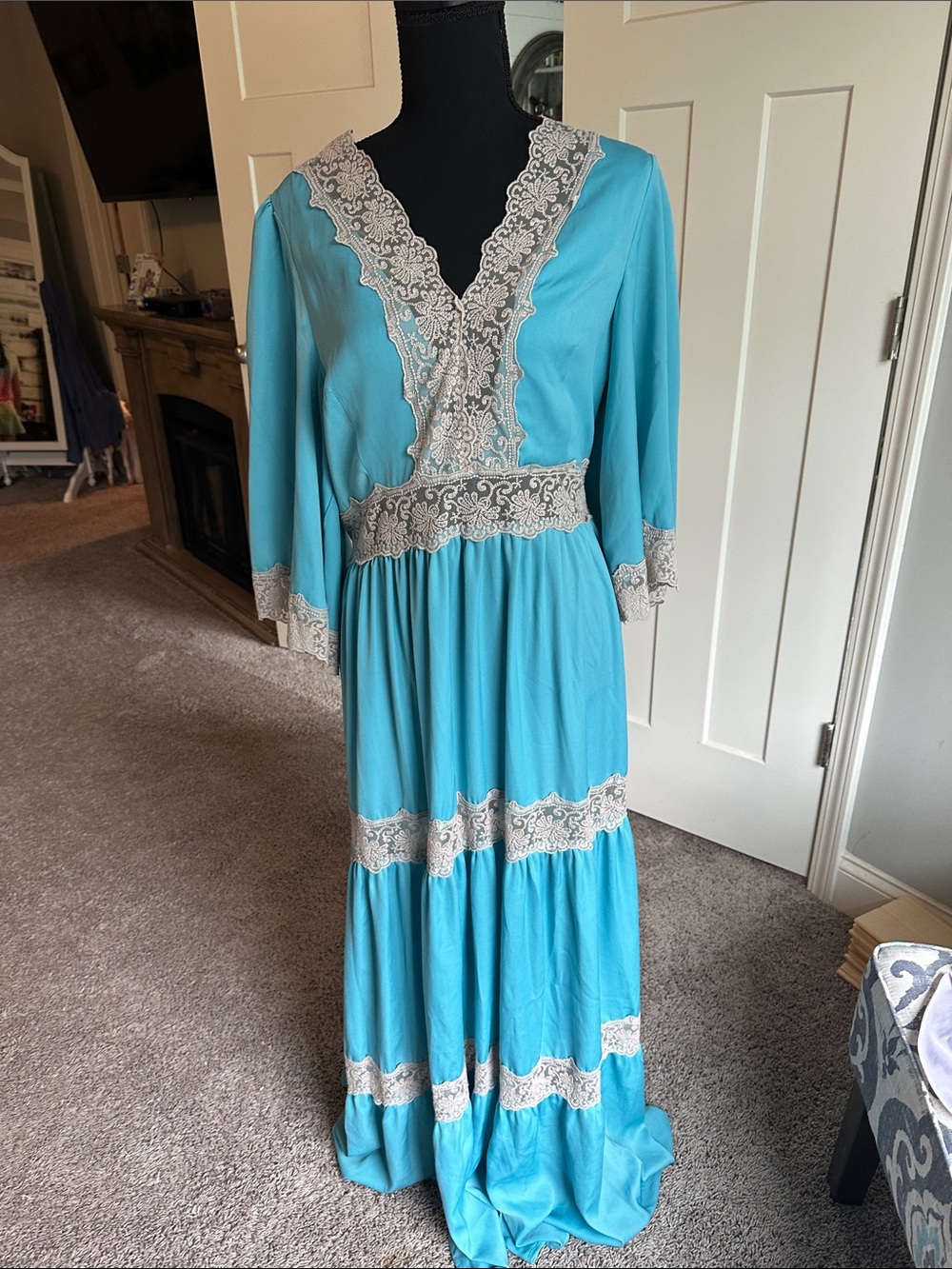 Venus Turquoise Lace Trim Maxi Dress